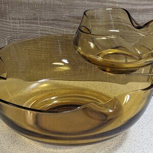 Vintage Amber Anchor Hocking 3 Piece Chip & Dip Set